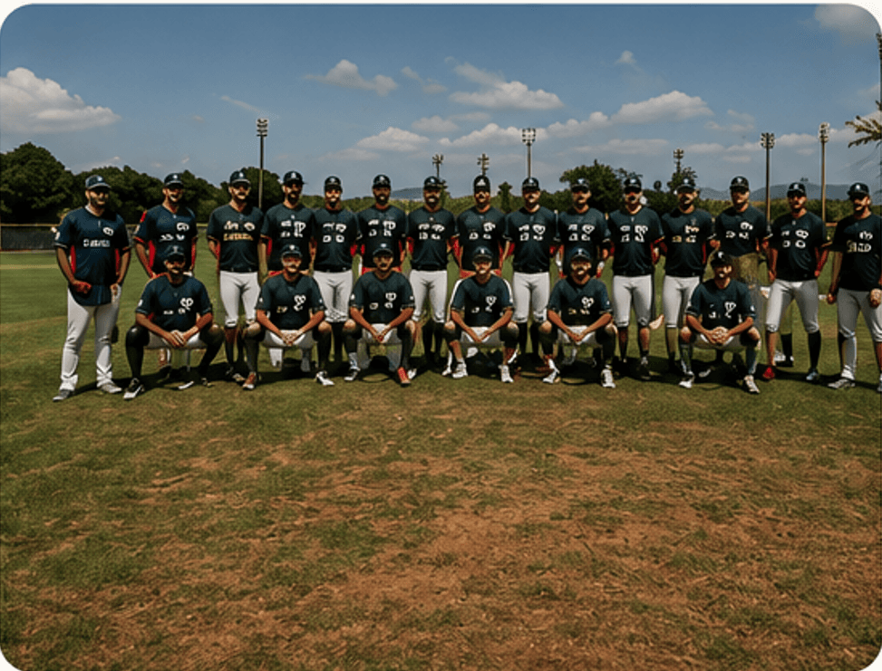 Atletas de beisebol reunidos